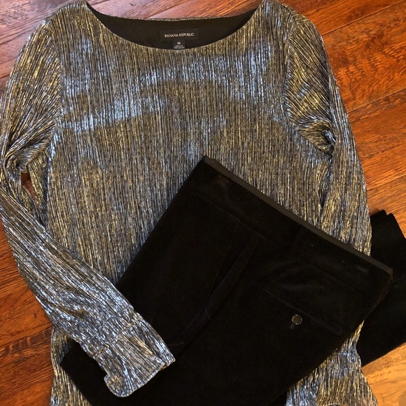 🪅🆕 Banana Republic Black with Silver Metallic Blouse. Size M. NWT. - Picture 4 of 14